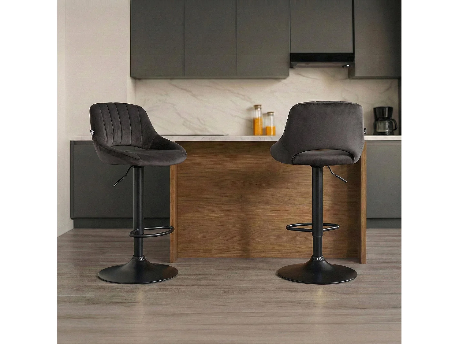 Lot de 2  Tabouret de bar - Velours - Noir - Milet