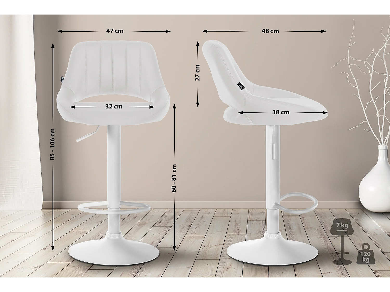 Tabouret de bar - Similicuir & Blanc - Blanc - Milet