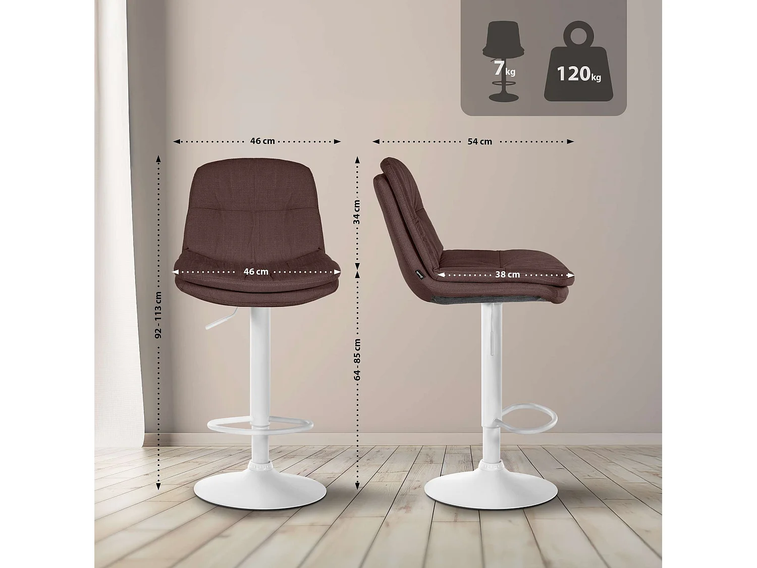 Tabouret de bar - Tissu - Marron - Laurel