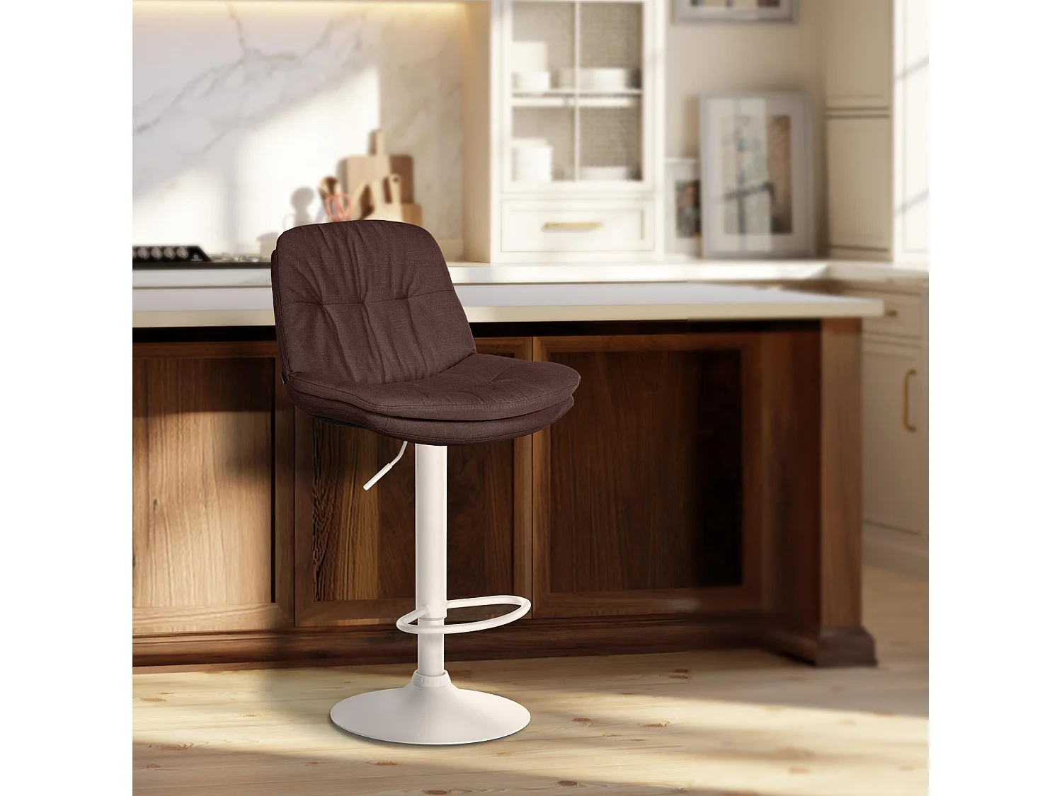 Tabouret de bar - Tissu - Marron - Laurel