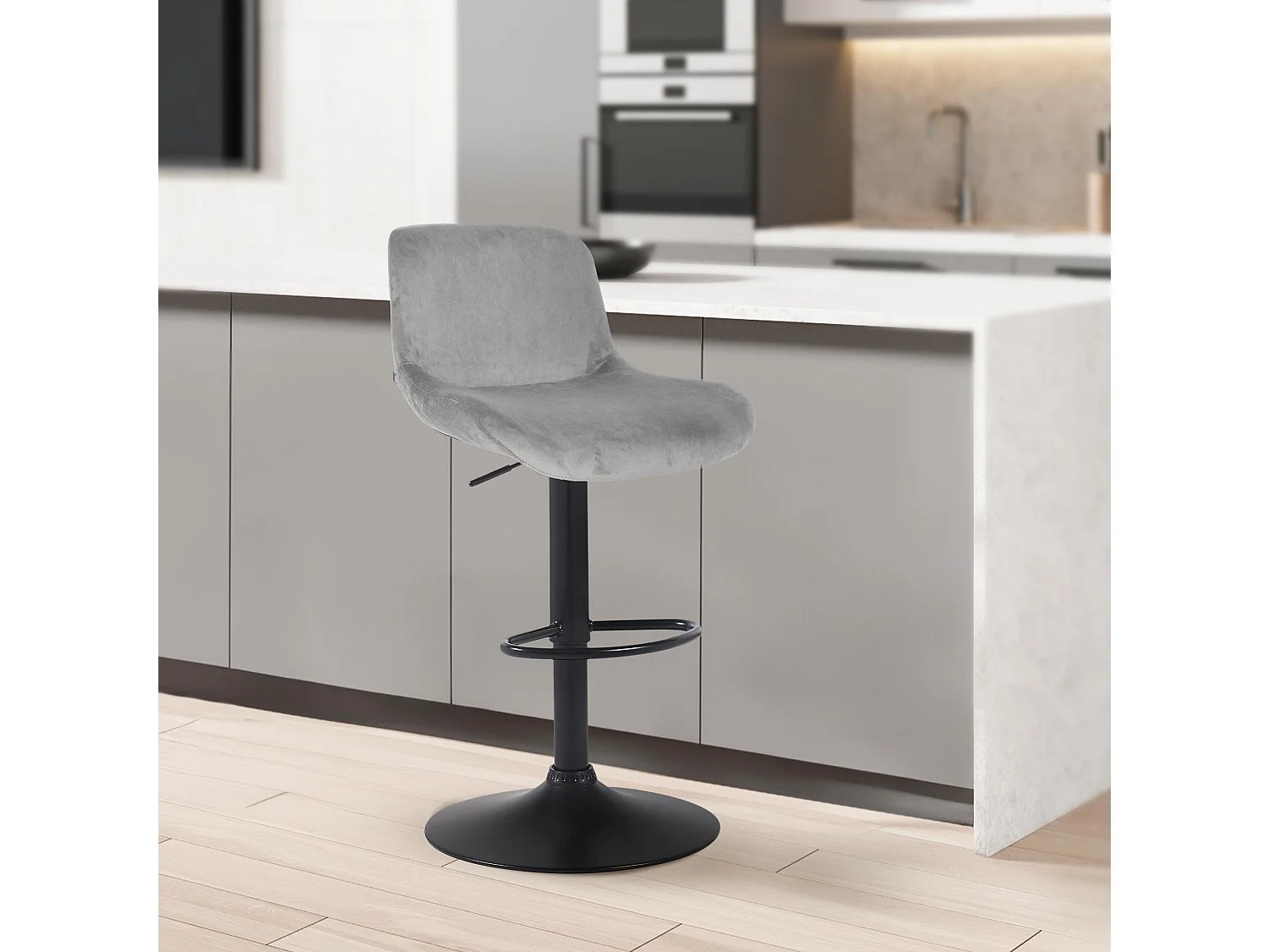 Tabouret de bar - Velours - Gris - Solon
