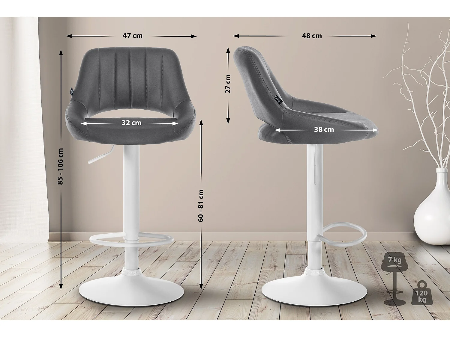 Lot de 2  Tabouret de bar - Similicuir - Gris - Milet