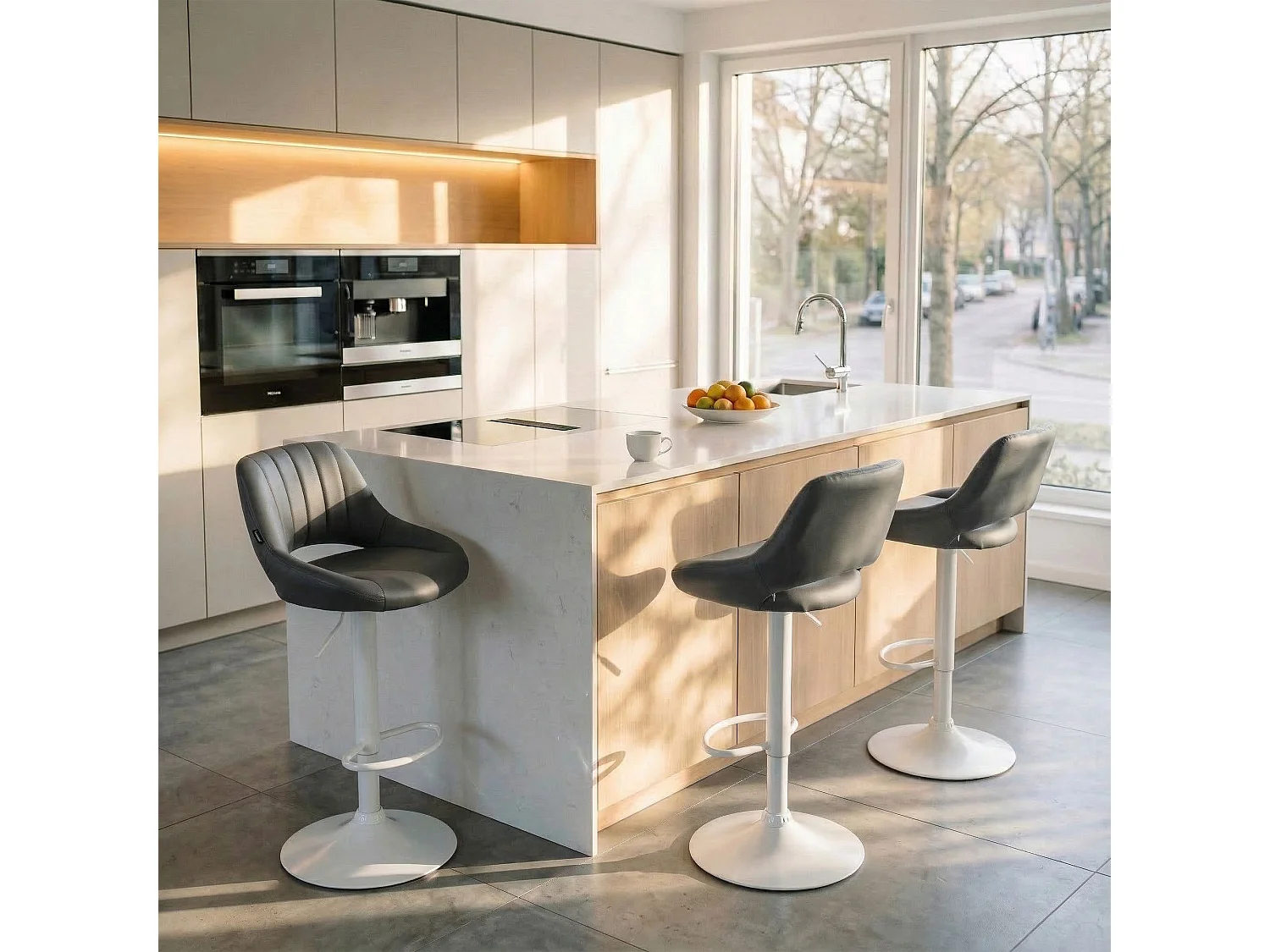Lot de 2  Tabouret de bar - Similicuir - Gris - Milet