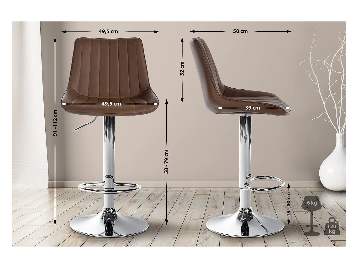 Lot de 2  Tabouret de bar - Similicuir - Marron - Toni