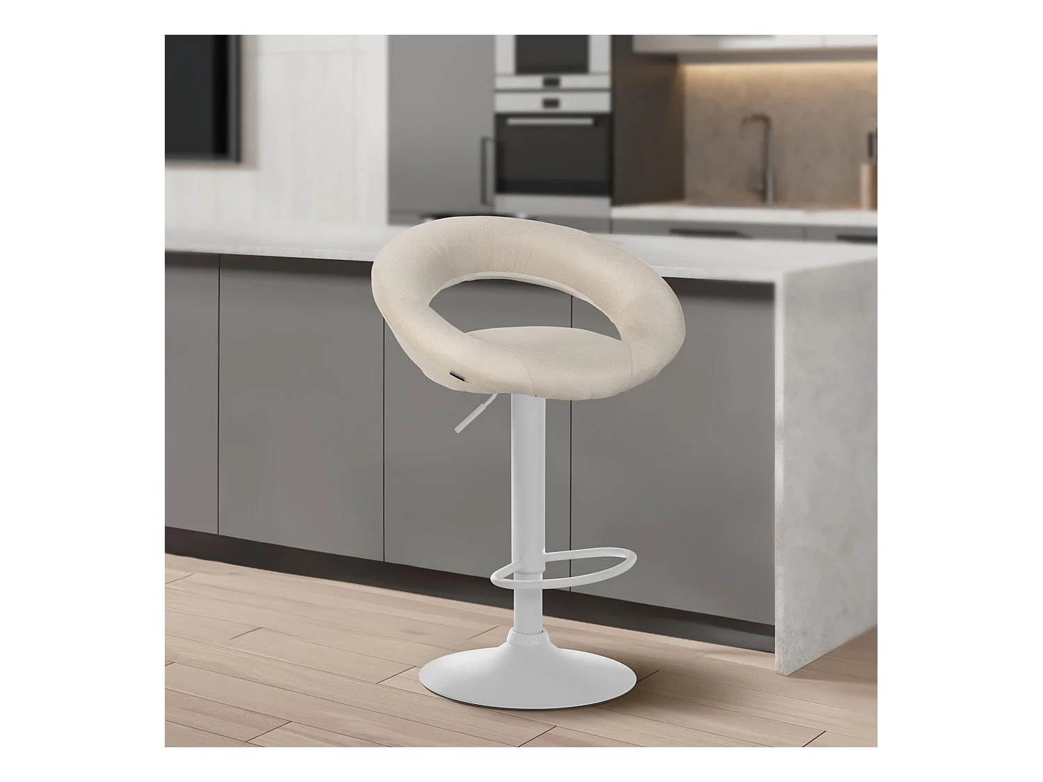 Tabouret de bar - Tissu & Blanc - Crème - Olinda