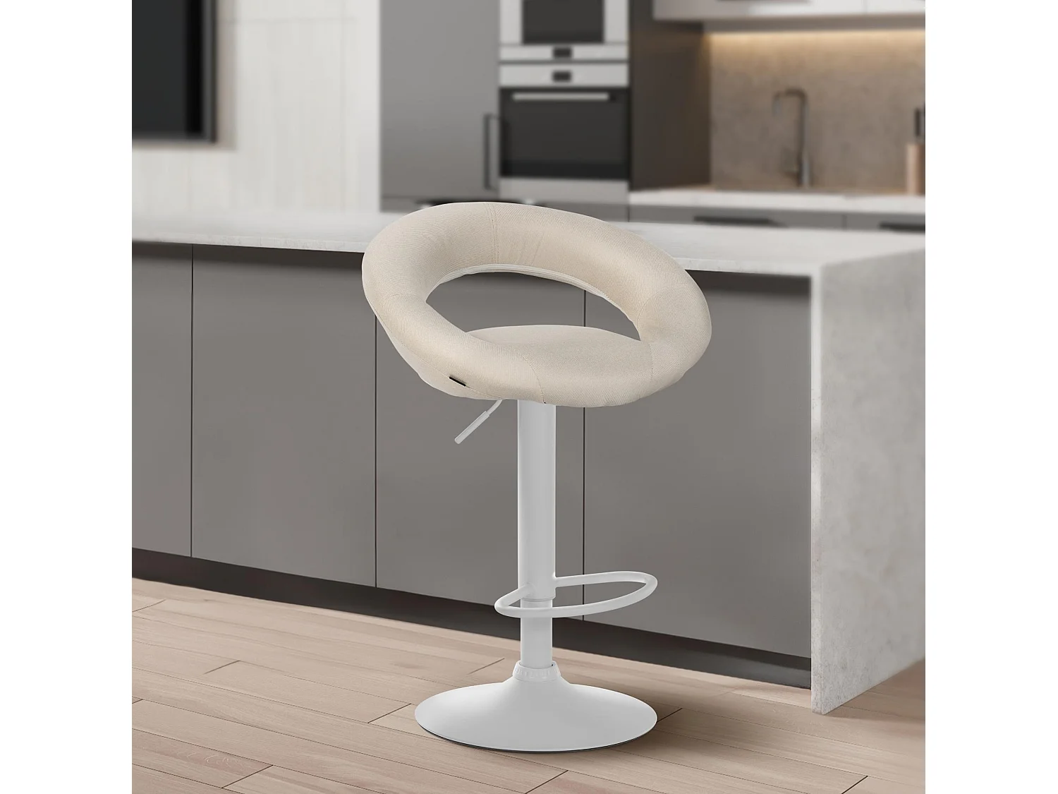 Tabouret de bar - Tissu & Blanc - Crème - Olinda