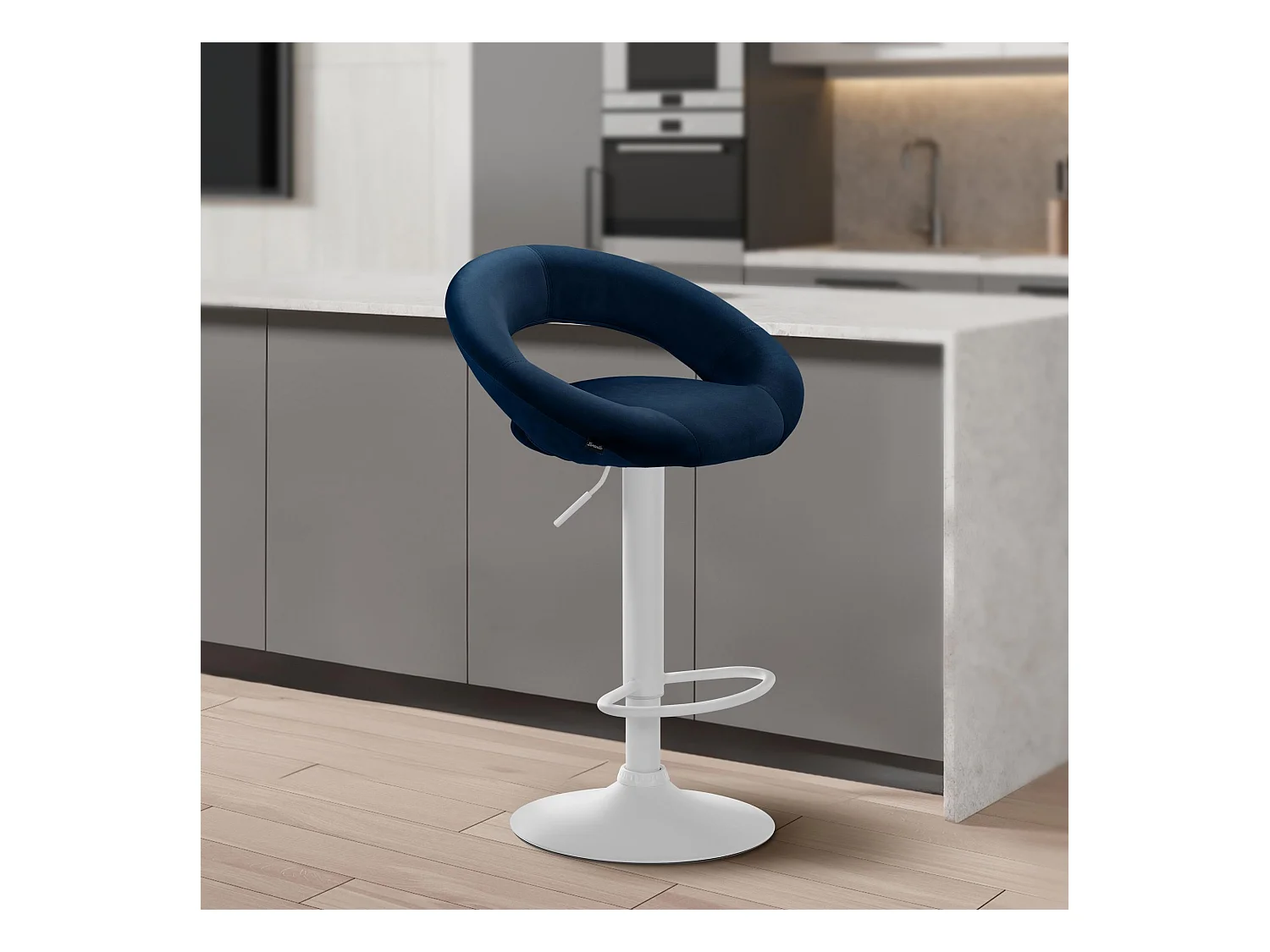 Tabouret de bar - Velours & Blanc - Bleu - Olinda