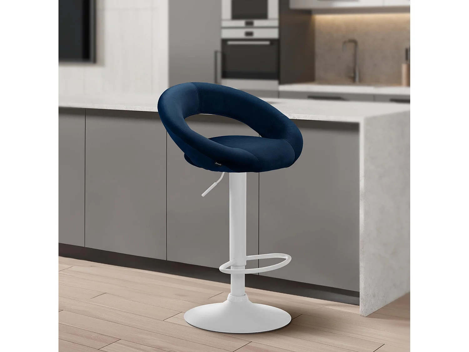 Tabouret de bar - Velours & Blanc - Bleu - Olinda
