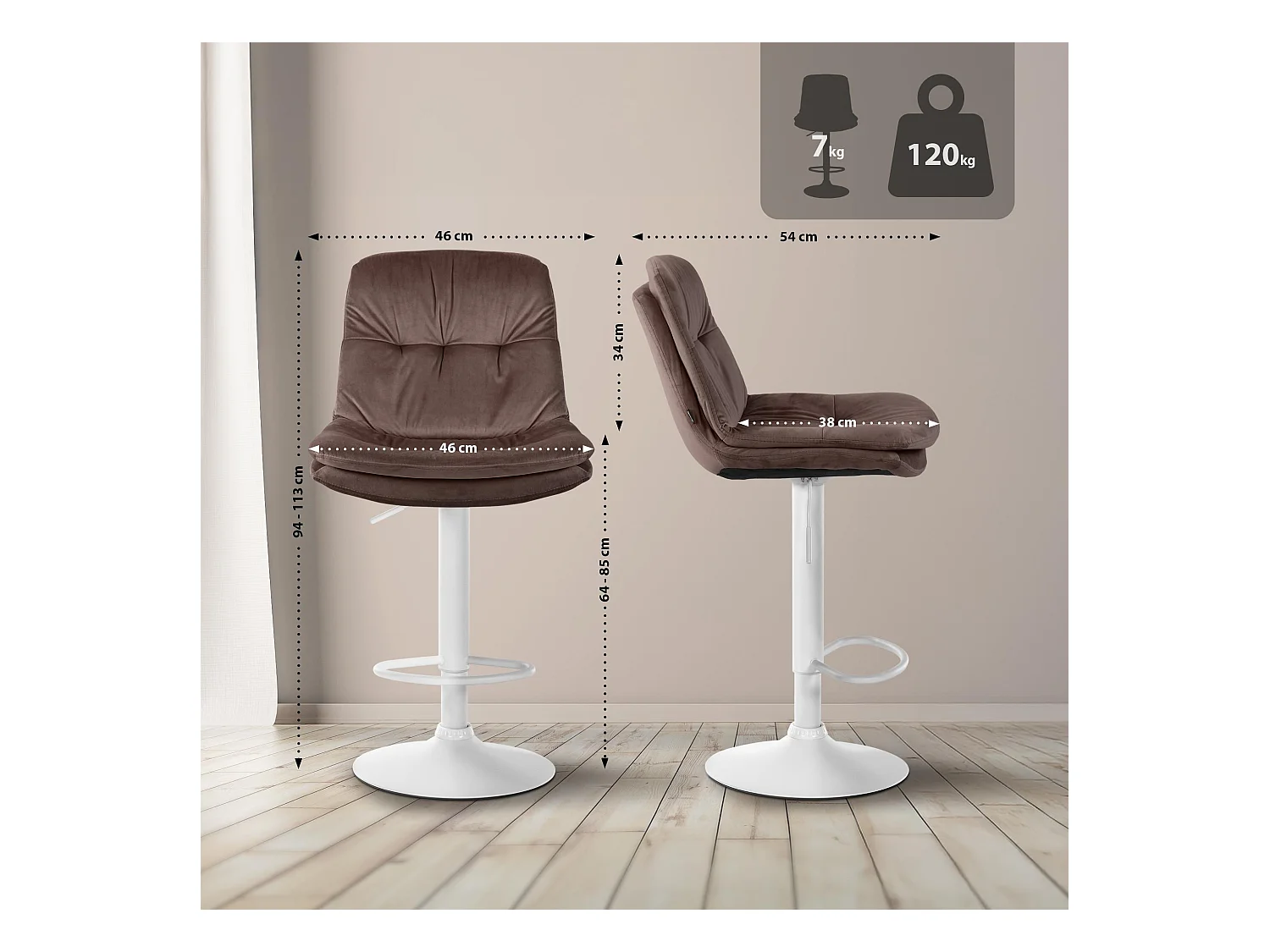 Tabouret de bar - Velours - Marron - Laurel