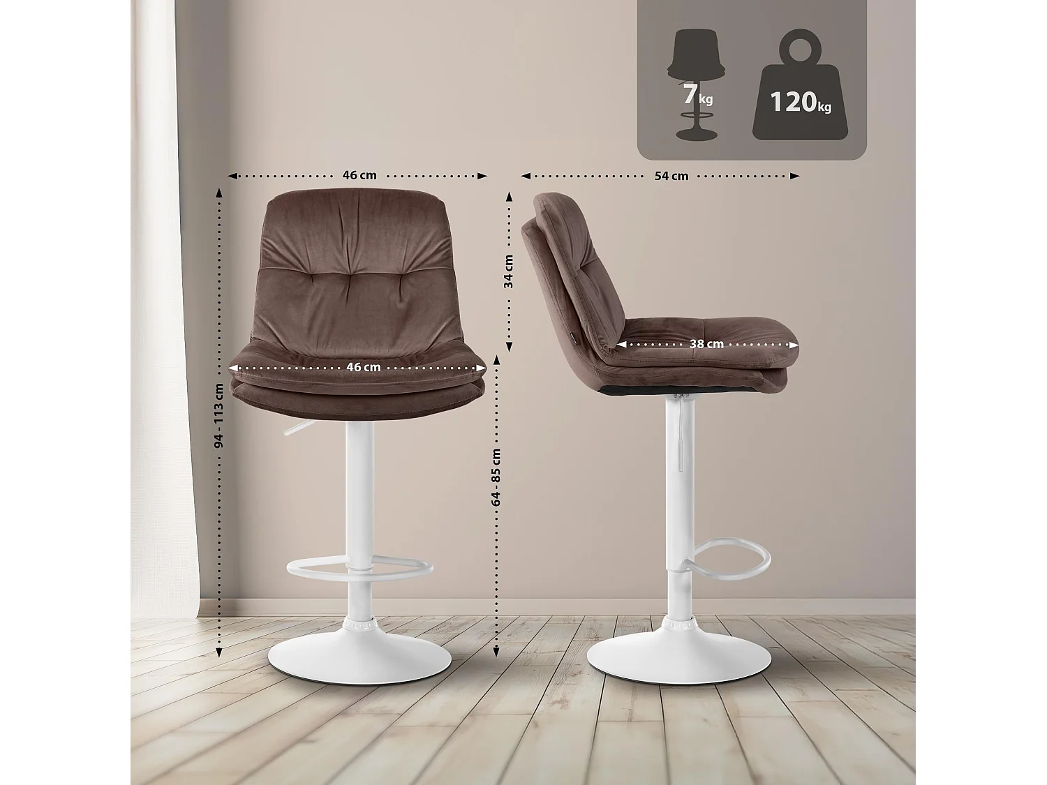 Tabouret de bar - Velours - Marron - Laurel