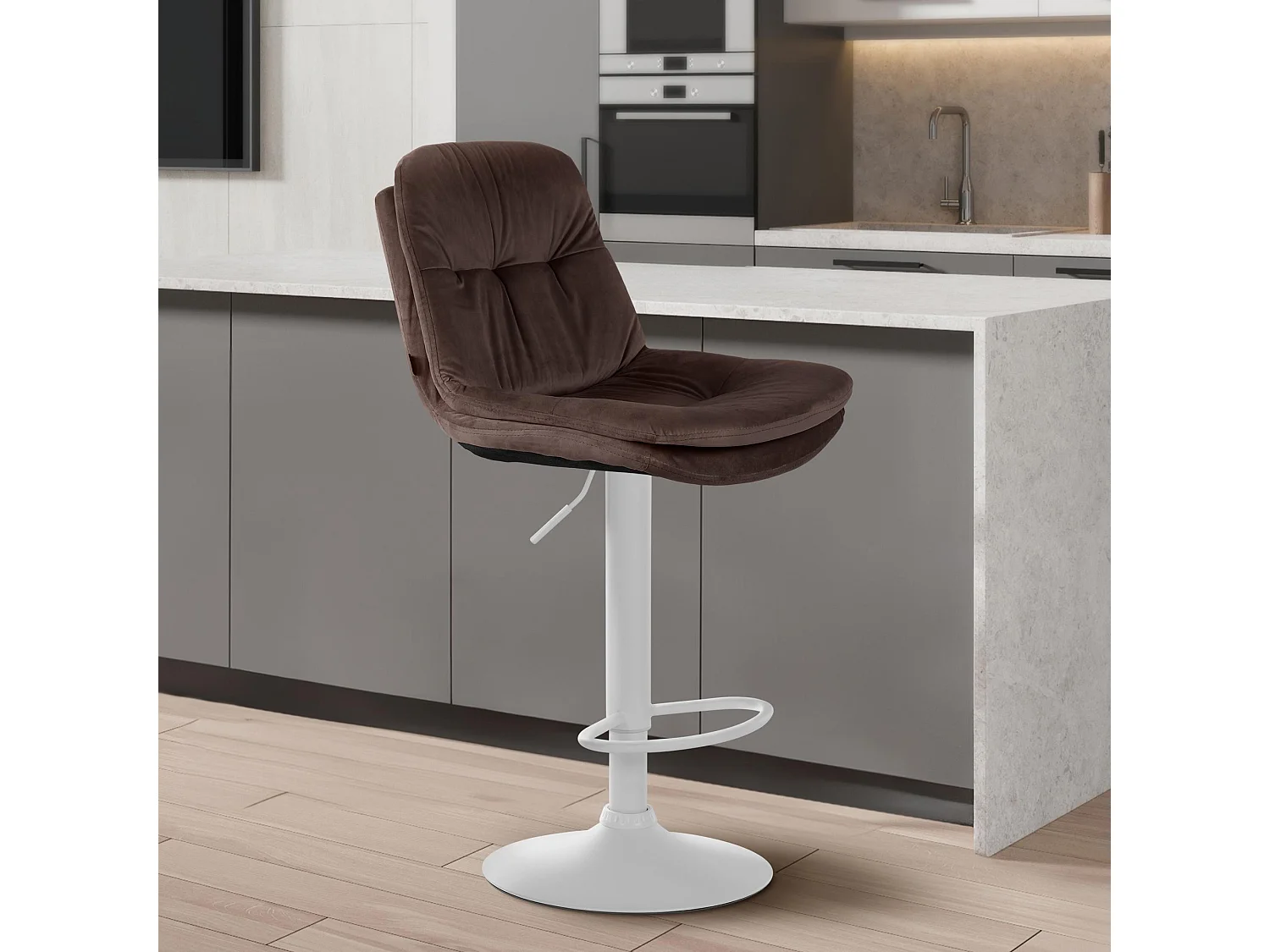 Tabouret de bar - Velours - Marron - Laurel