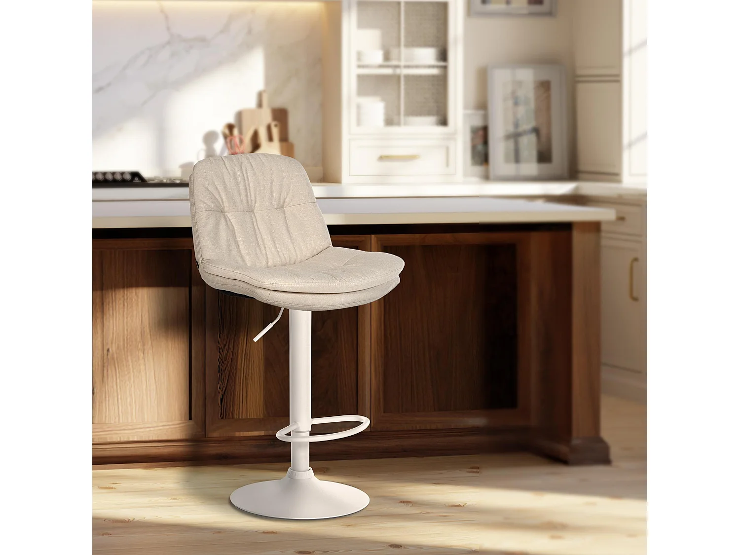 Tabouret de bar - Tissu - Crème - Laurel