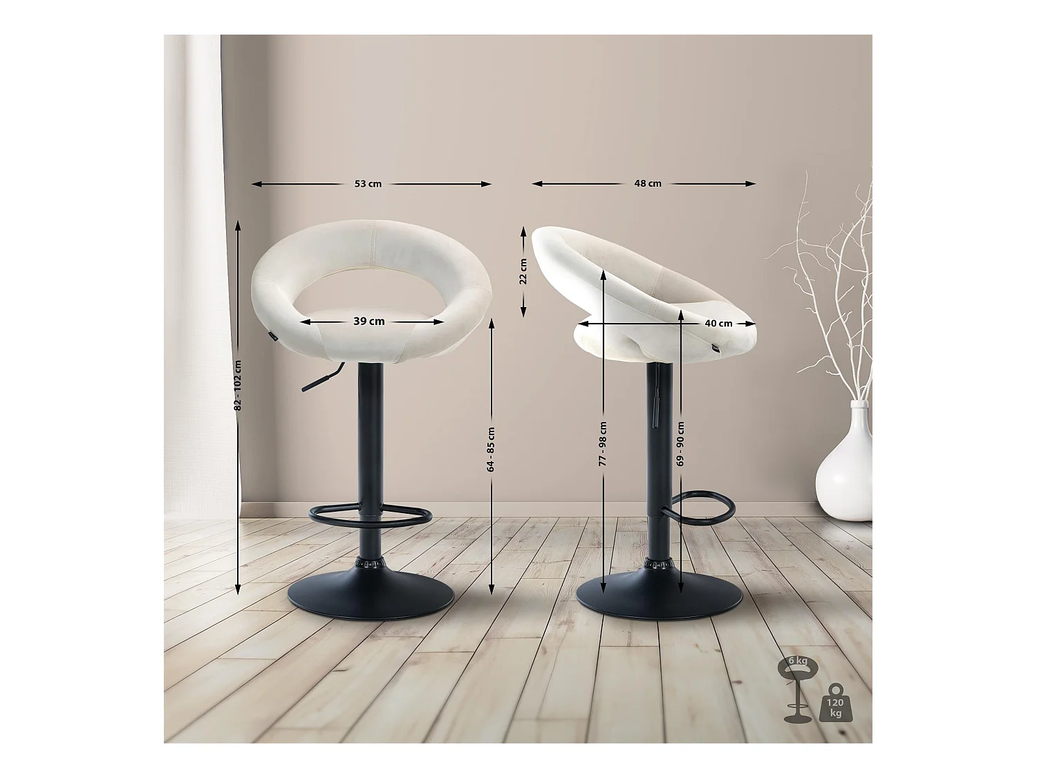 Tabouret de bar - Velours & Noir - Crème - Olinda