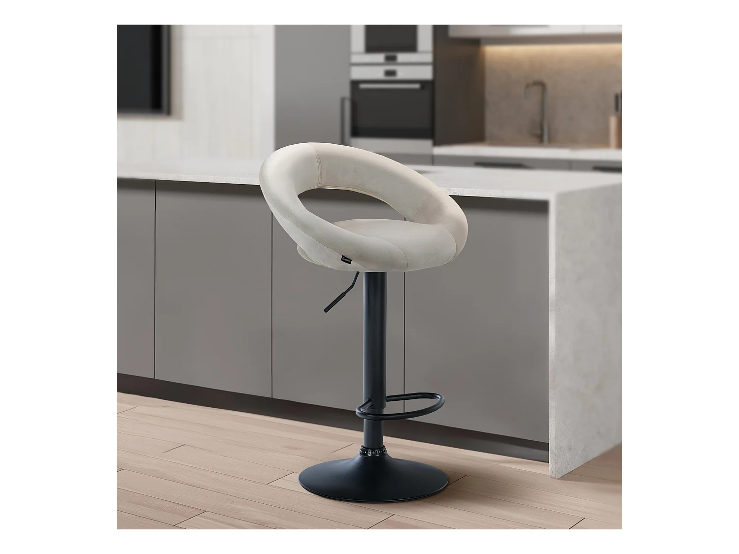 Tabouret de bar - Velours & Noir - Crème - Olinda