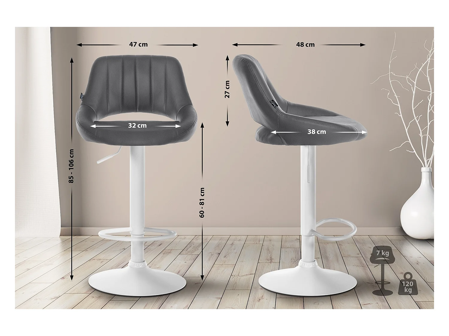 Tabouret de bar - Similicuir & Blanc - Gris - Milet