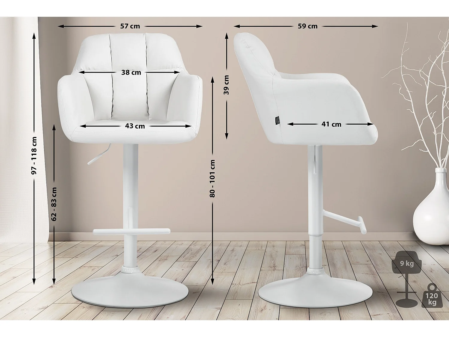 Tabouret de bar - Similicuir - Blanc - Natoma