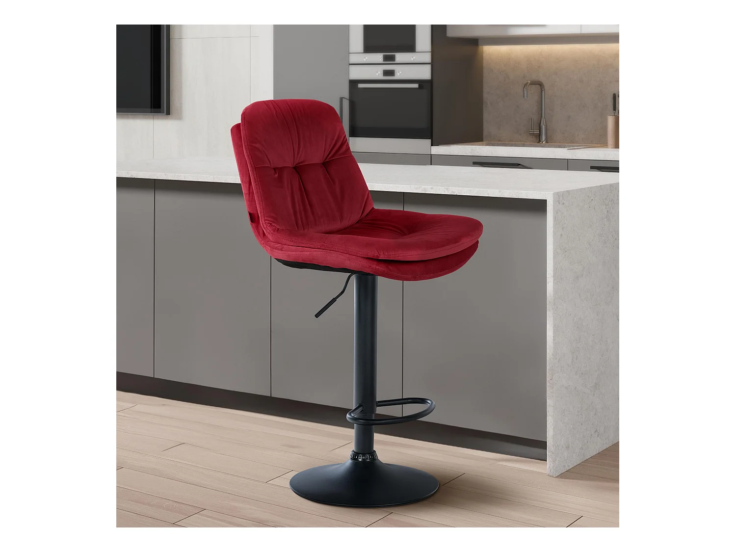 Tabouret de bar - Velours - Rouge - Laurel