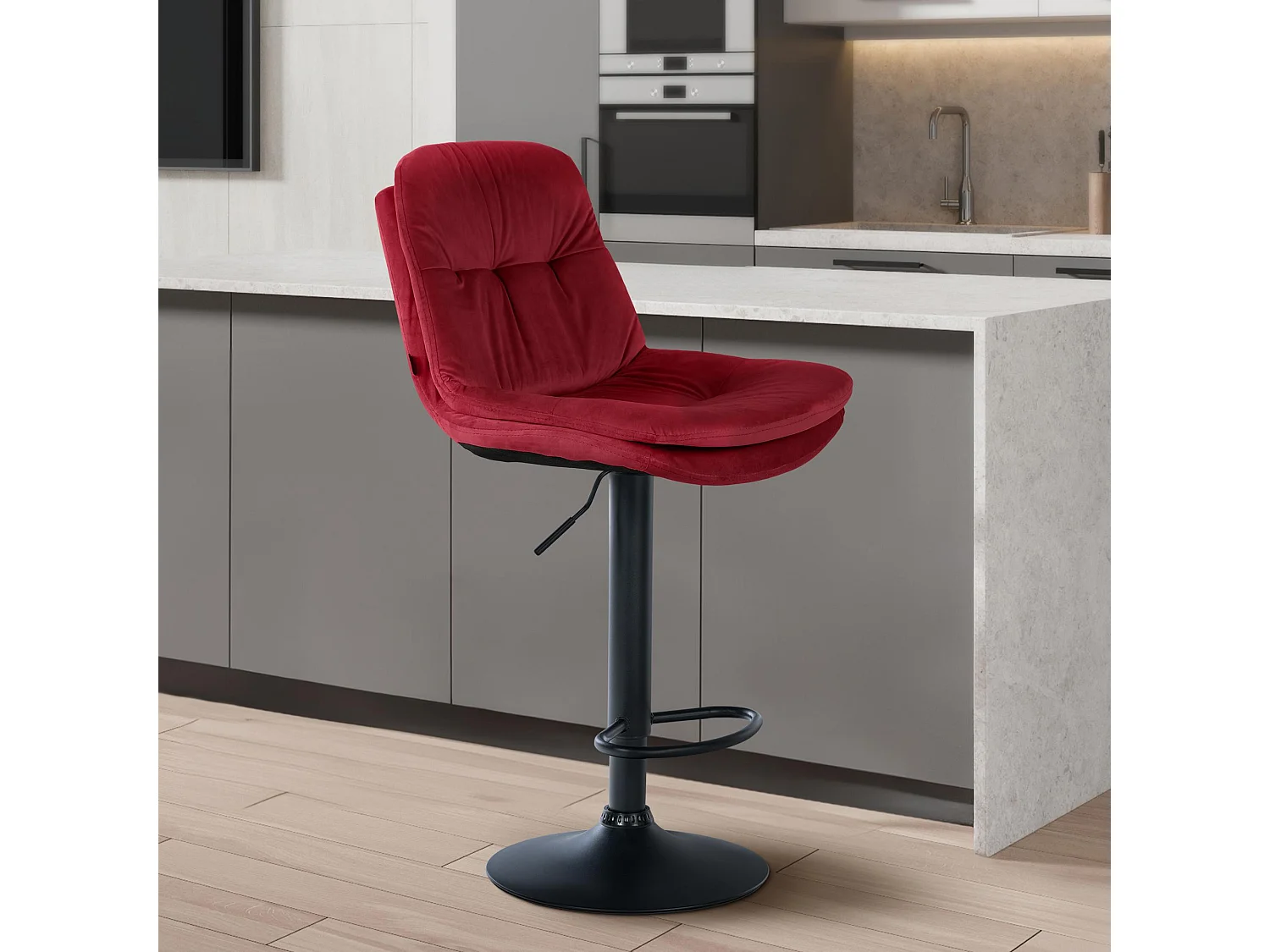 Tabouret de bar - Velours - Rouge - Laurel