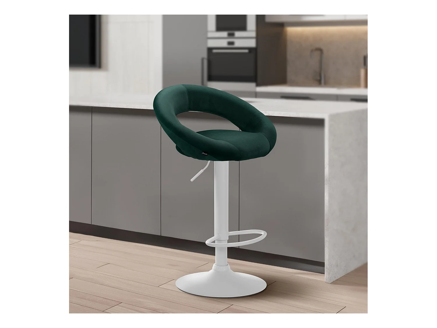 Tabouret de bar - Velours & Blanc - Vert - Olinda