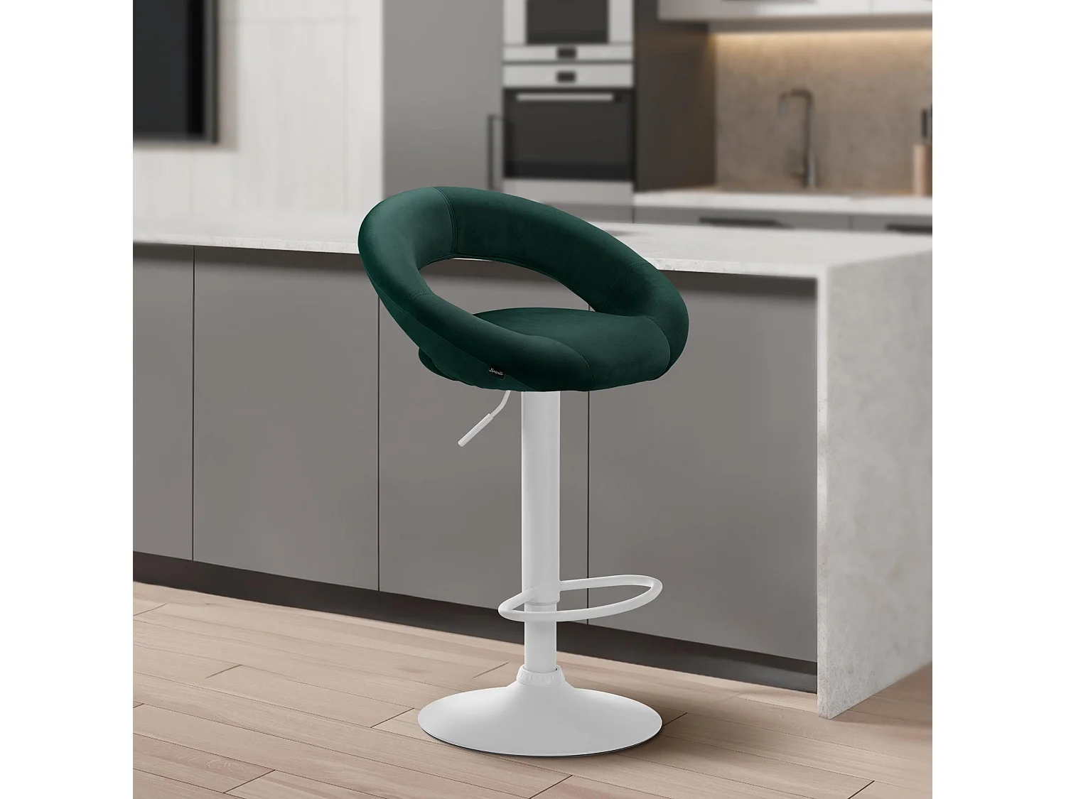 Tabouret de bar - Velours & Blanc - Vert - Olinda