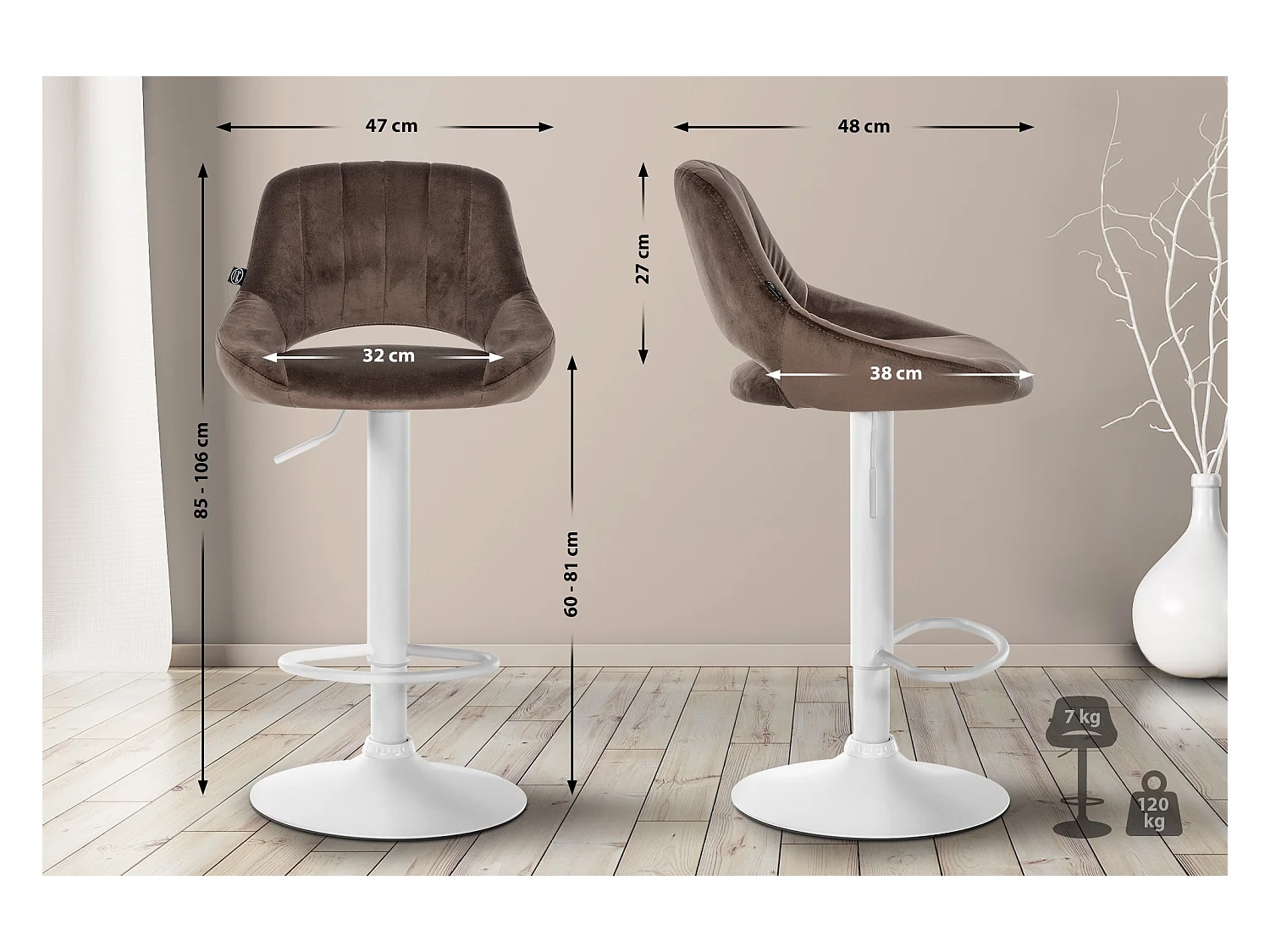 Lot de 2  Tabouret de bar - Velours - Marron - Milet