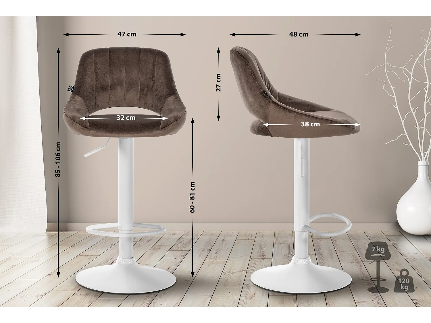 Lot de 2  Tabouret de bar - Velours - Marron - Milet