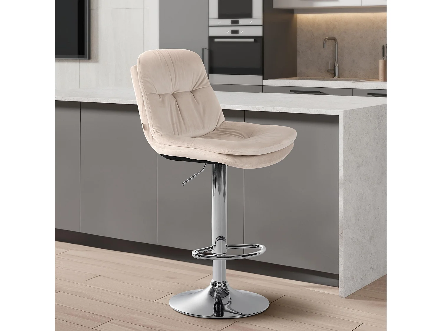 Tabouret de bar - Velours - Crème - Laurel