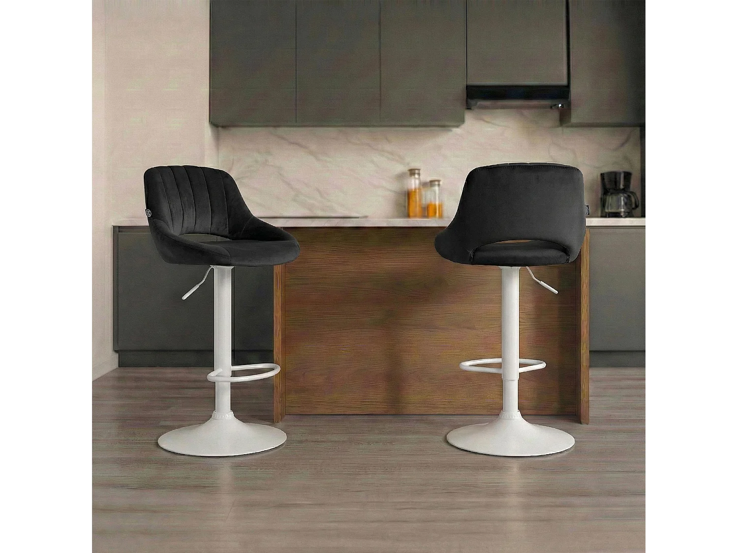 Tabouret de bar - Velours & Blanc - Noir - Milet