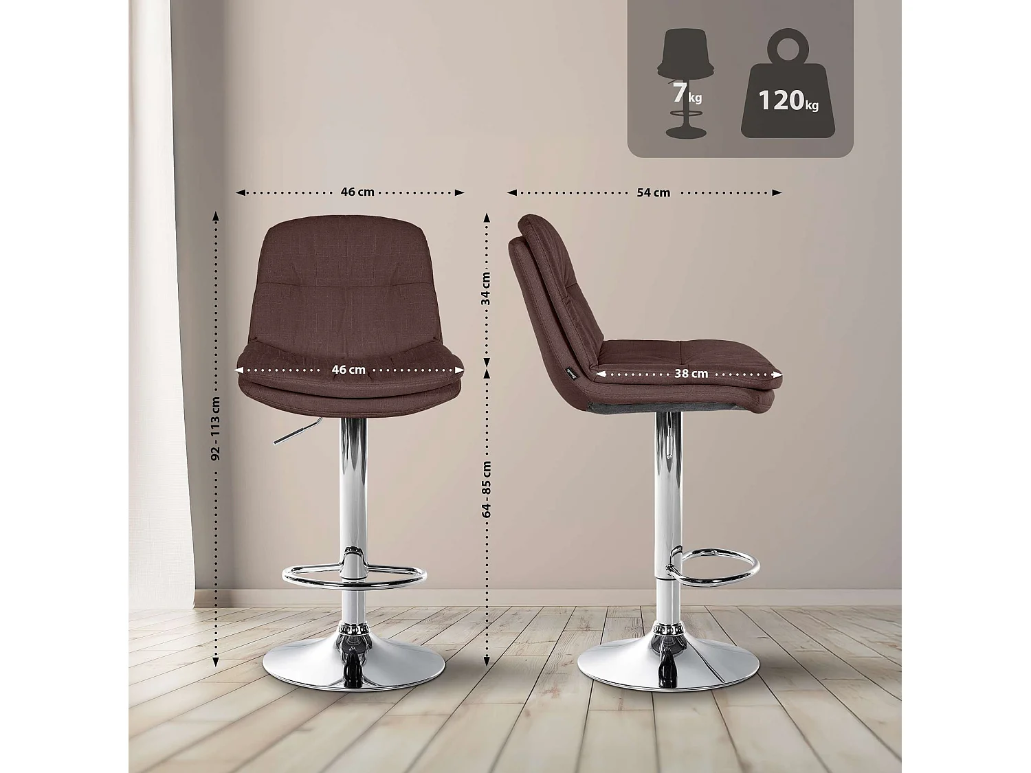 Tabouret de bar - Tissu - Marron - Laurel