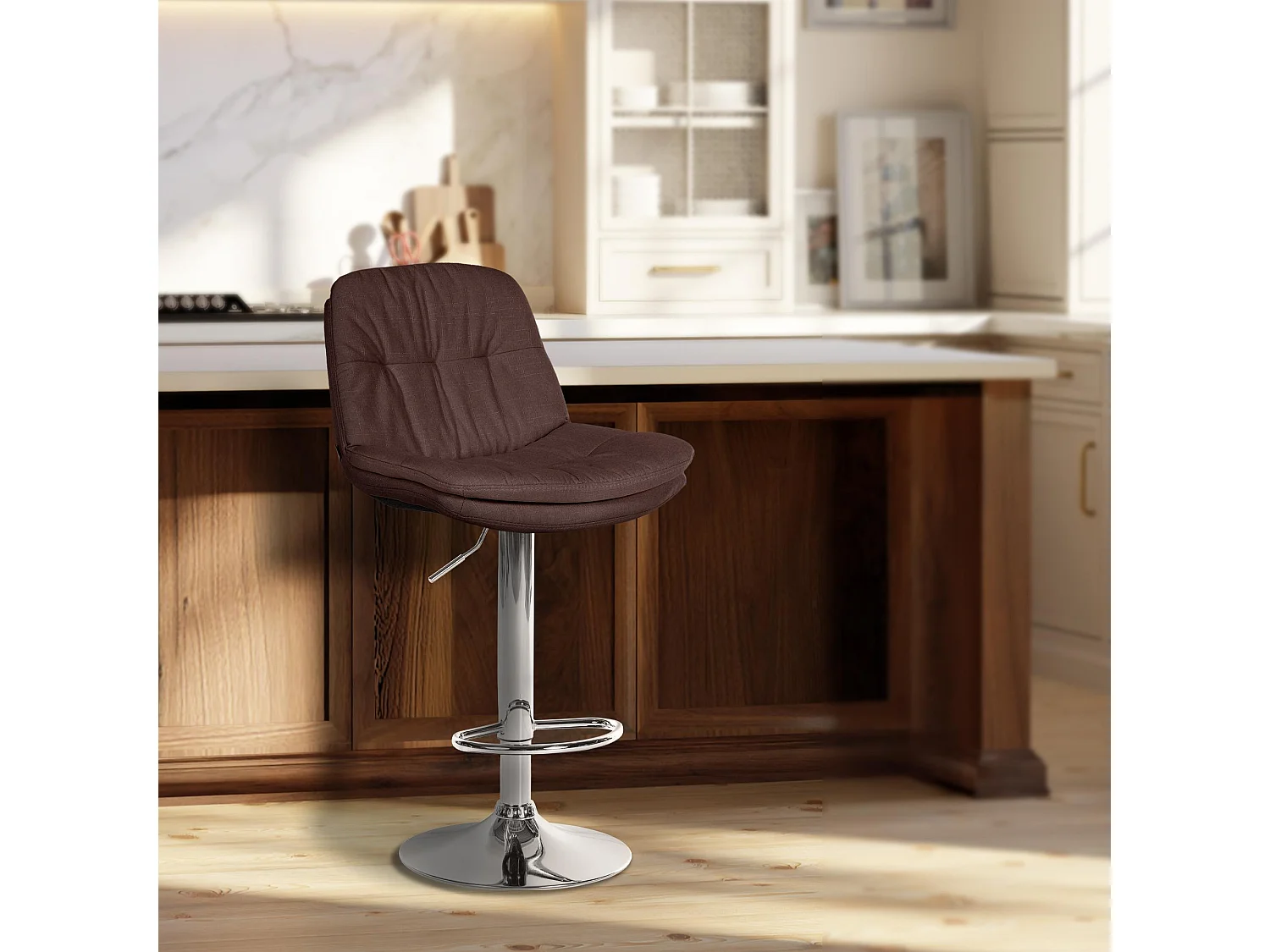 Tabouret de bar - Tissu - Marron - Laurel