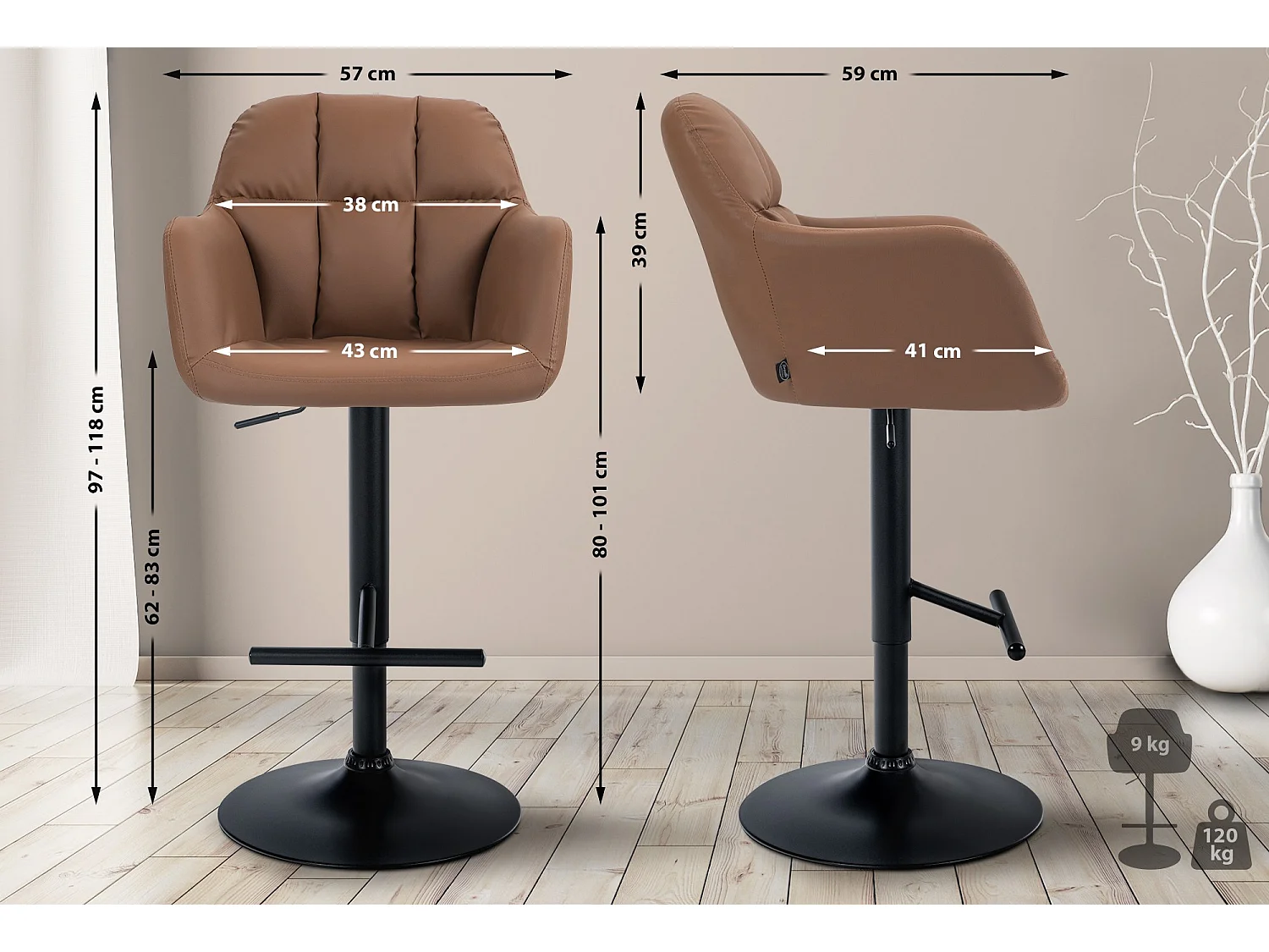 Tabouret de bar - Similicuir - Marron clair - Natoma