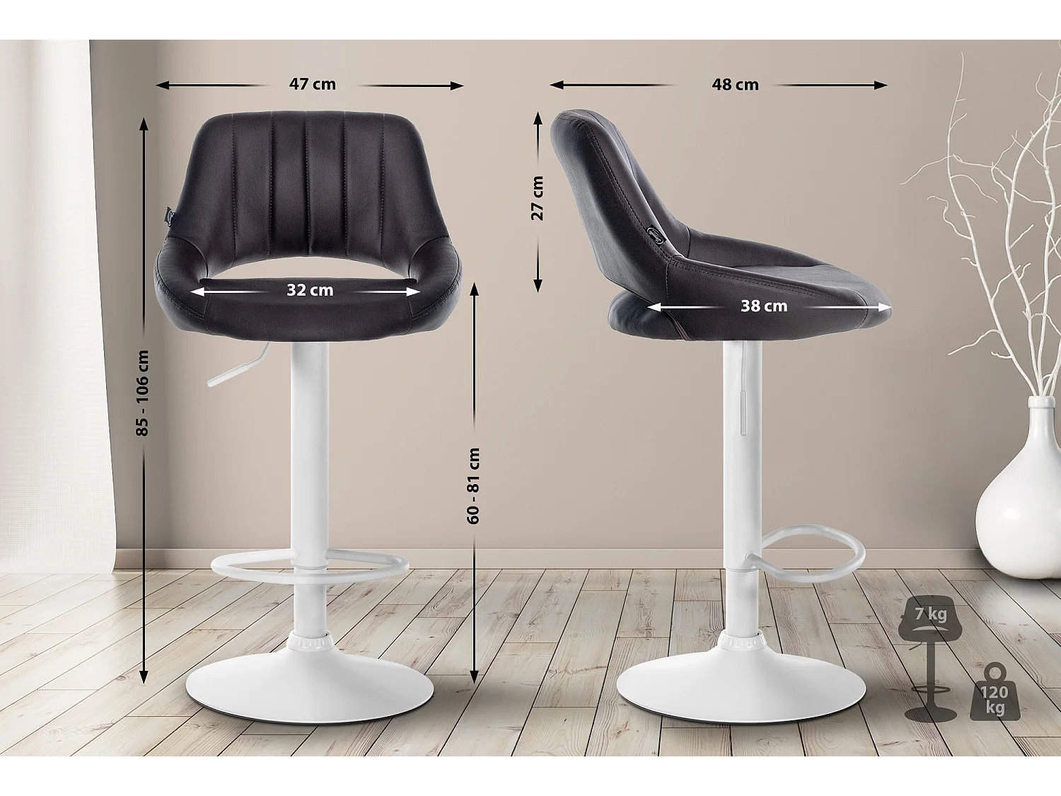 Lot de 2  Tabouret de bar - Similicuir - Marron - Milet