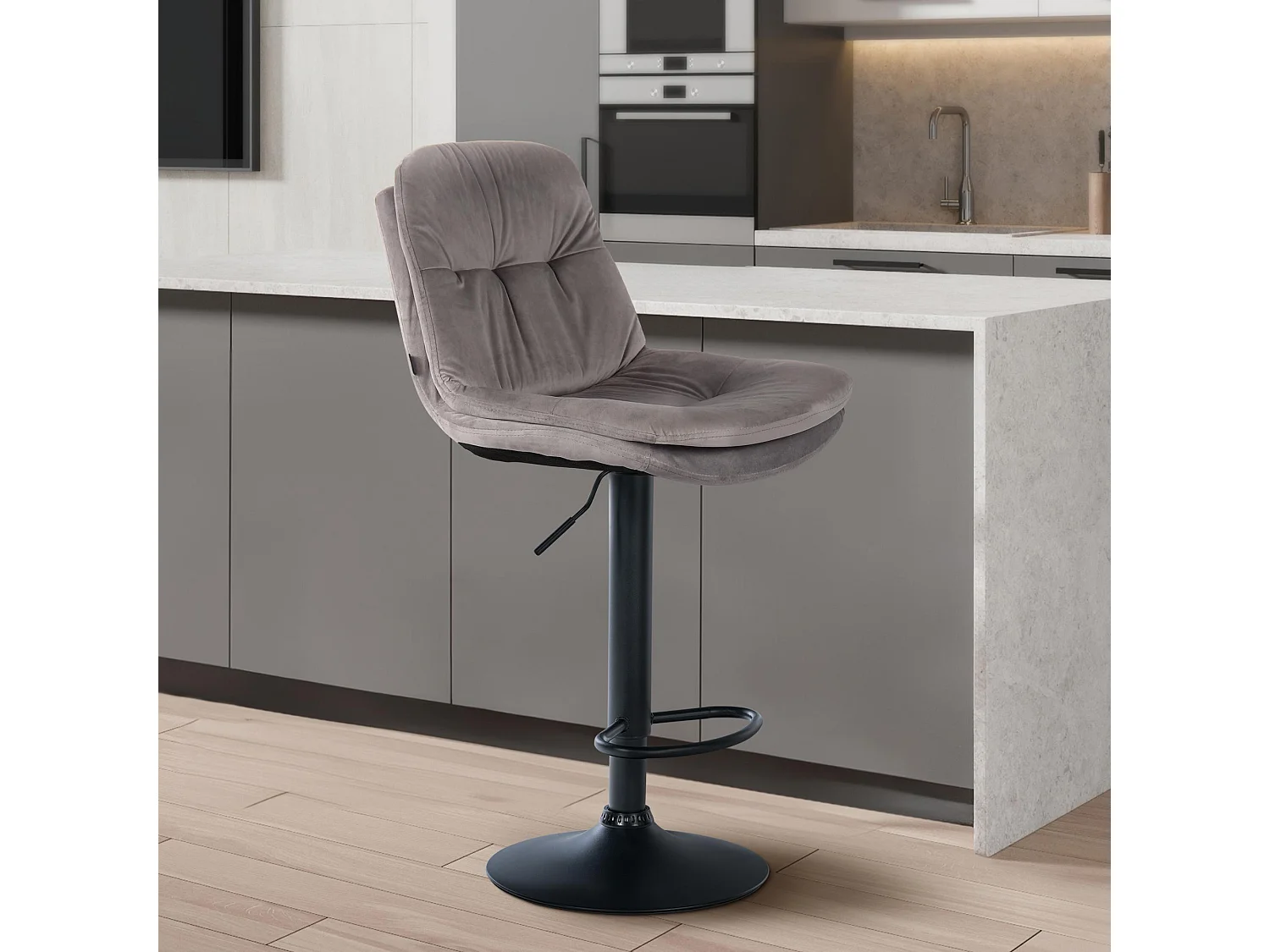 Tabouret de bar - Velours - Gris - Laurel