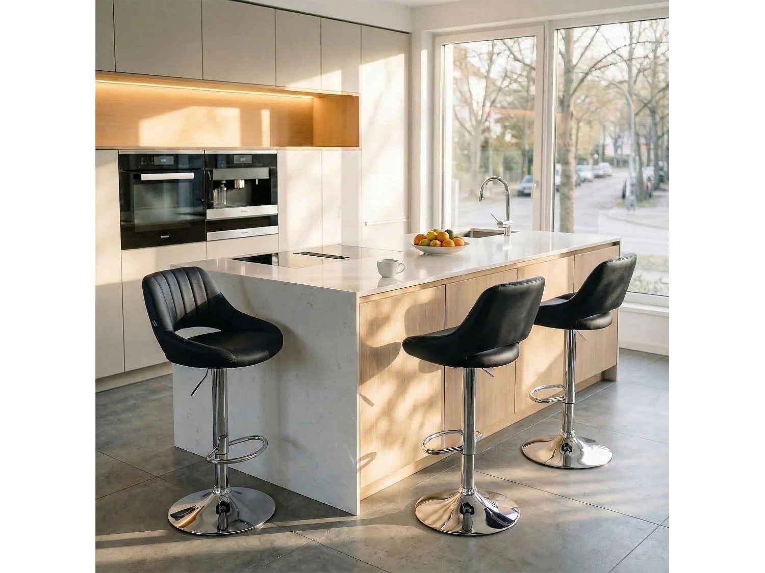 Tabouret de bar - Similicuir & Chrome - Noir - Milet