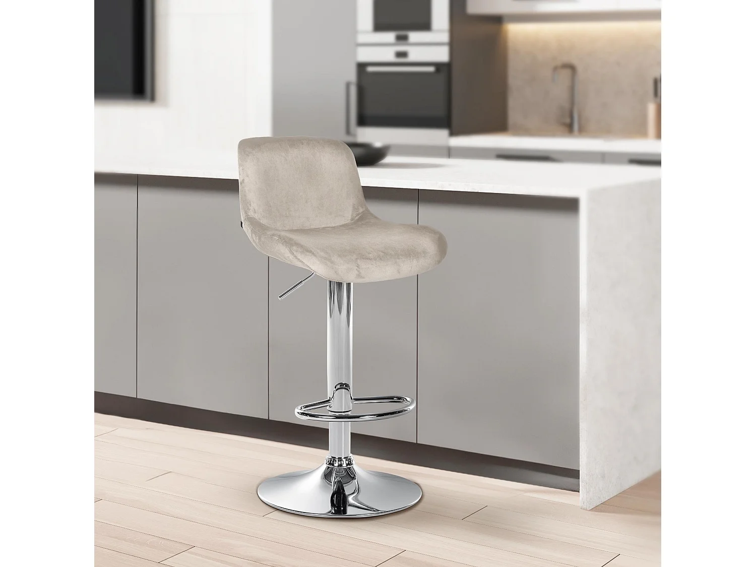 Tabouret de bar - Velours - Crème - Solon