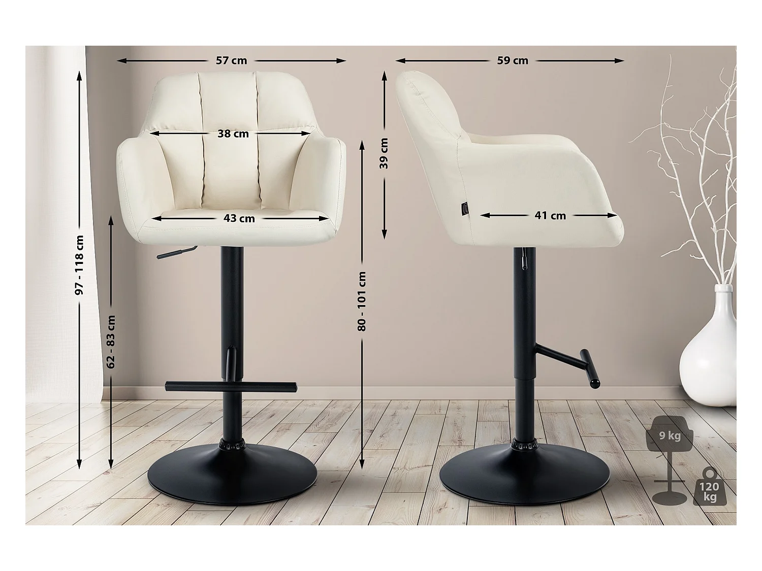 Tabouret de bar - Similicuir - Crème - Natoma