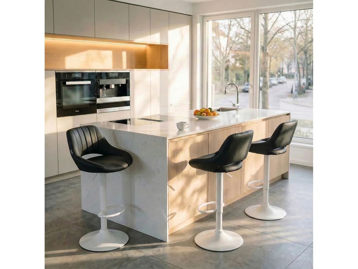 Lot de 2  Tabouret de bar - Similicuir - Noir - Milet