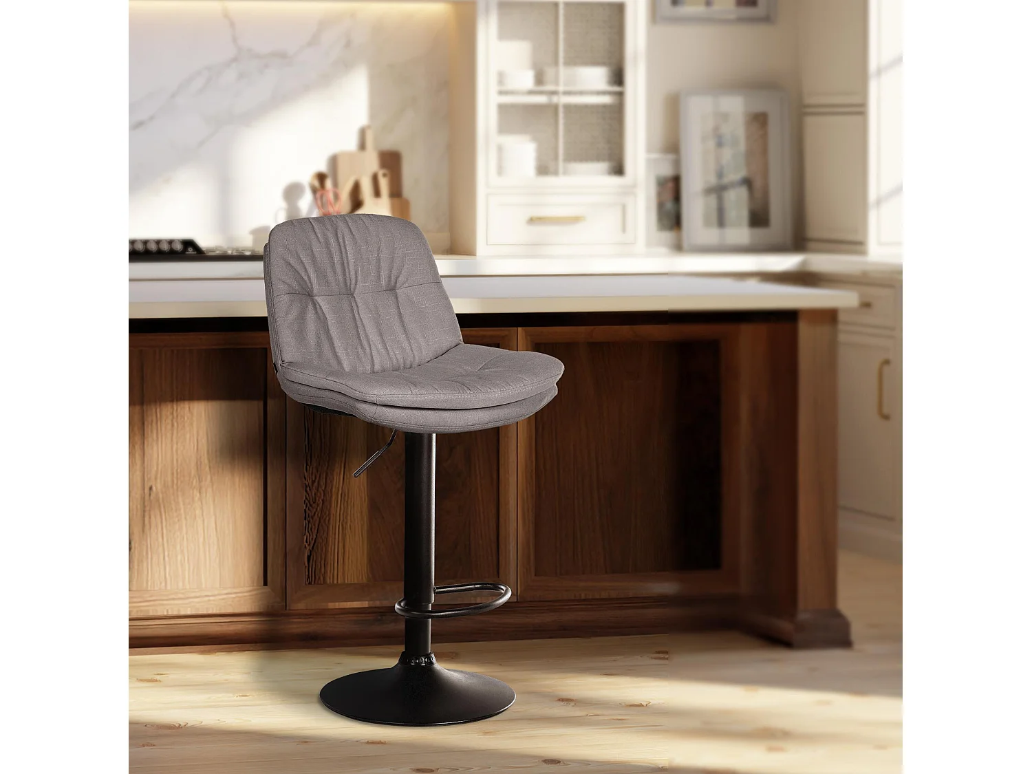 Tabouret de bar - Tissu - Gris - Laurel