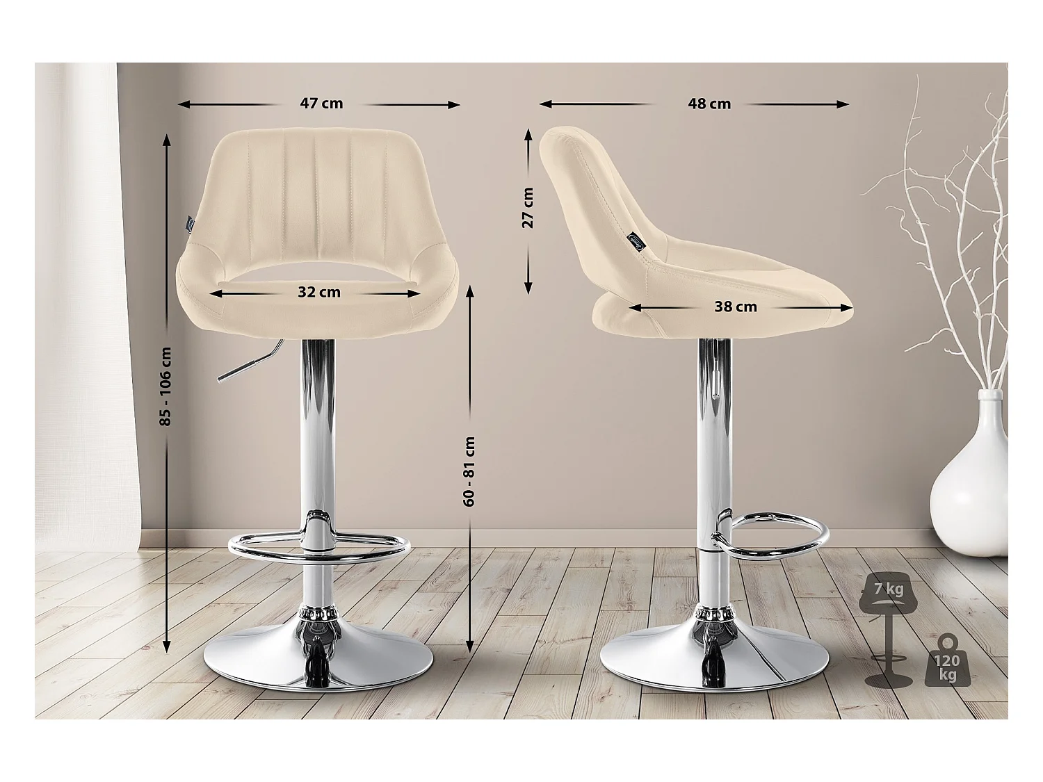 Tabouret de bar - Similicuir & Chrome - Crème - Milet