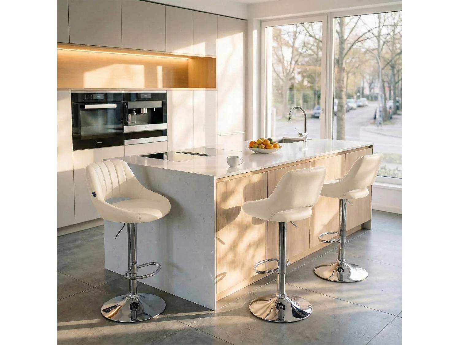 Tabouret de bar - Similicuir & Chrome - Crème - Milet