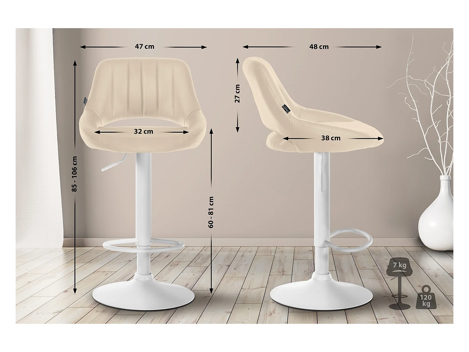 Tabouret de bar - Similicuir & Blanc - Crème - Milet