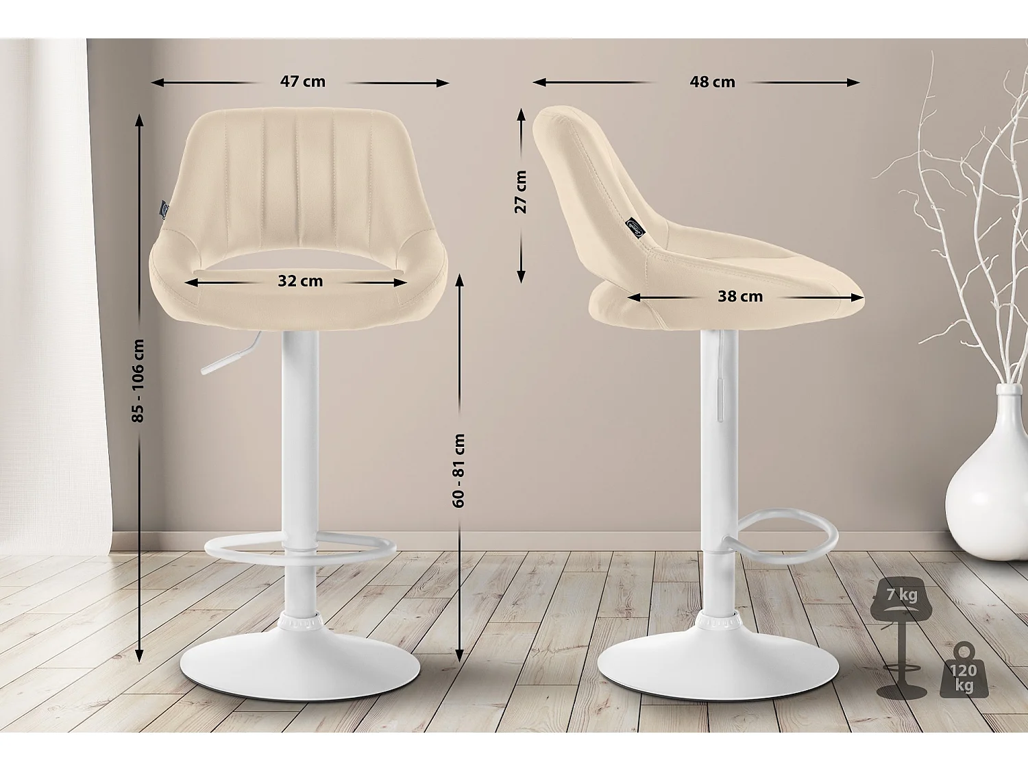 Tabouret de bar - Similicuir & Blanc - Crème - Milet