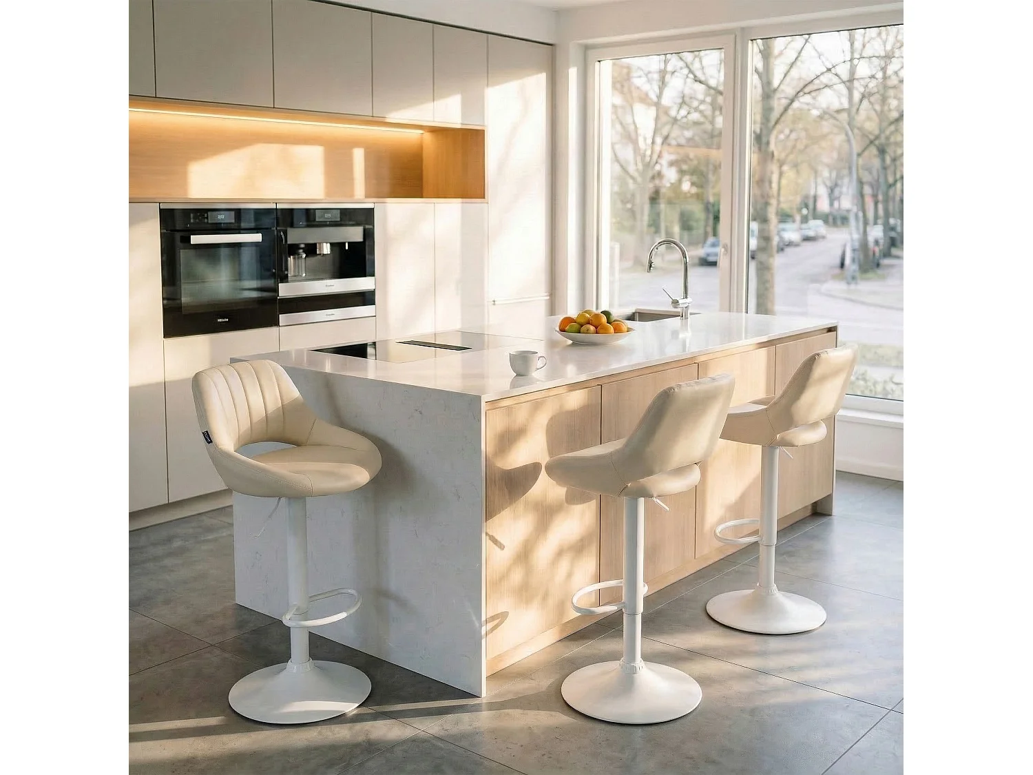 Tabouret de bar - Similicuir & Blanc - Crème - Milet