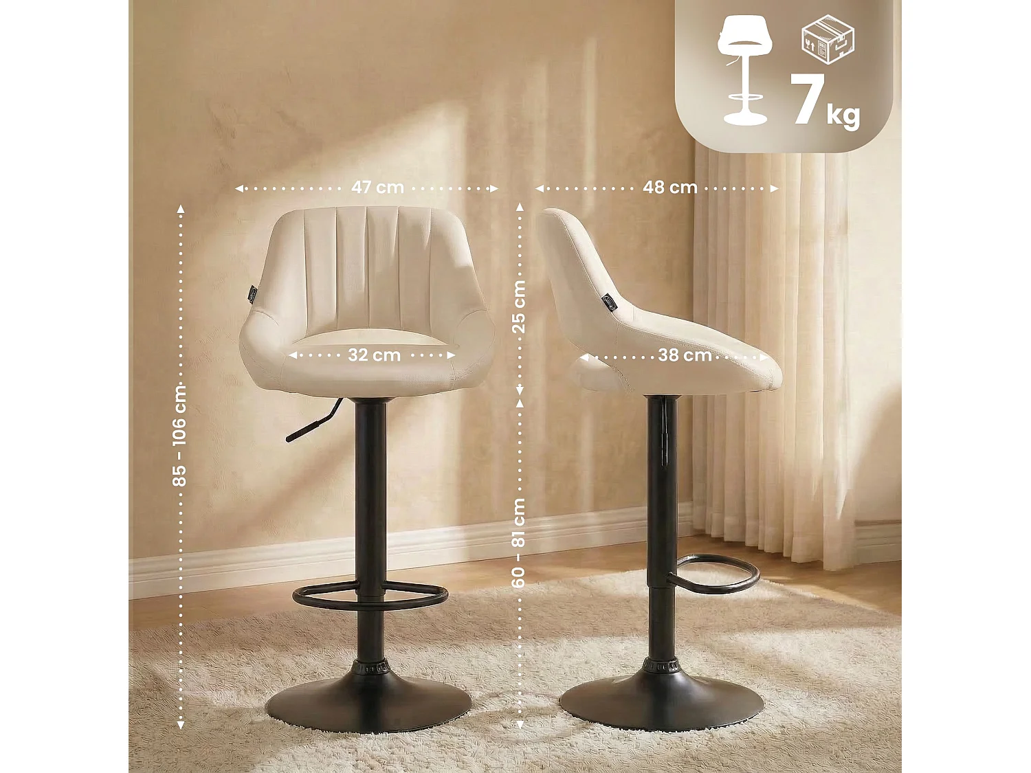 Lot de 2  Tabouret de bar - Similicuir - Crème - Milet