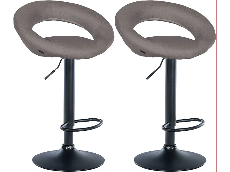 Lot de 2  Tabouret de bar - Tissu & Noir - Gris - Olinda