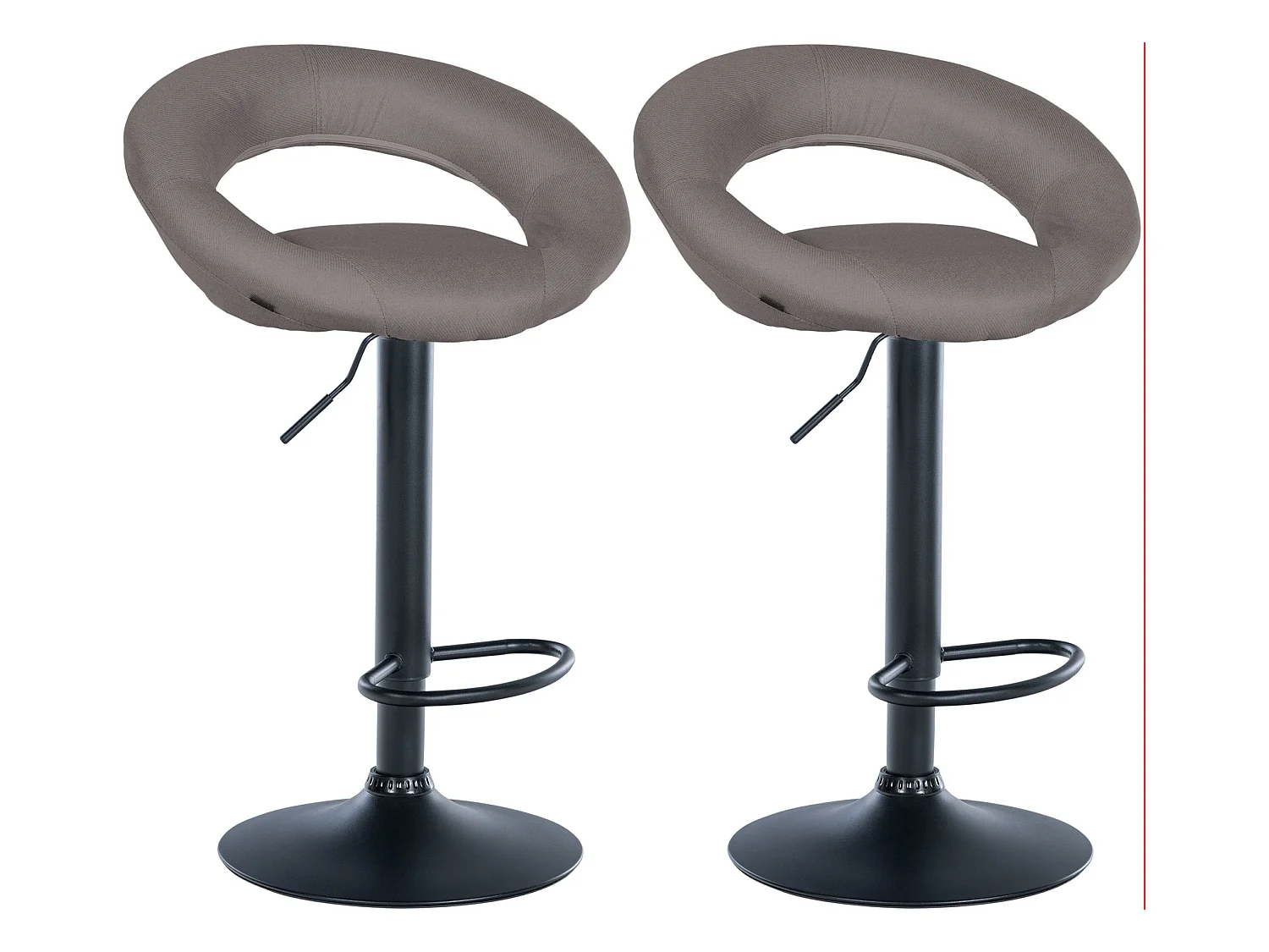 Lot de 2  Tabouret de bar - Tissu & Noir - Gris - Olinda