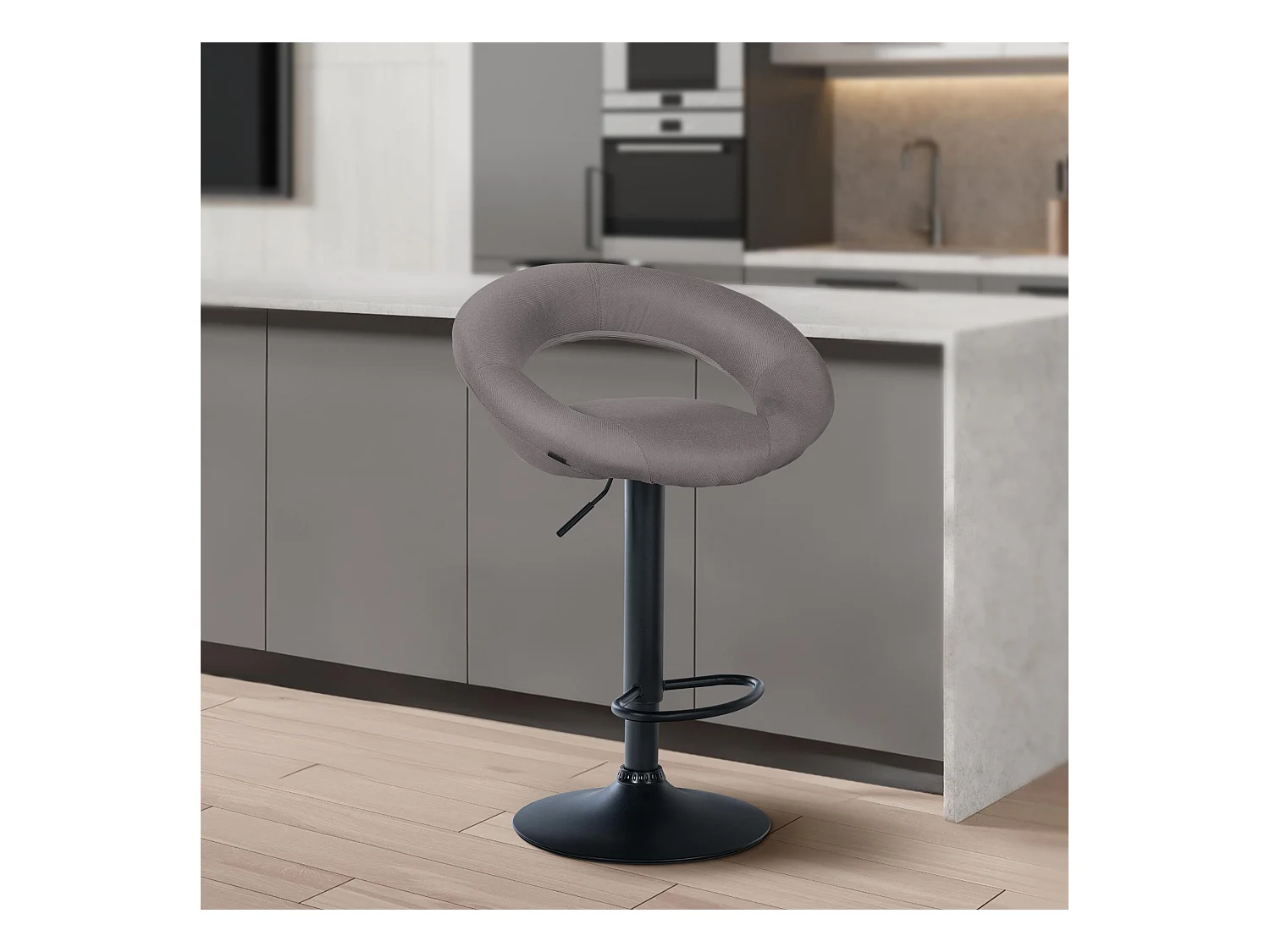 Lot de 2  Tabouret de bar - Tissu & Noir - Gris - Olinda