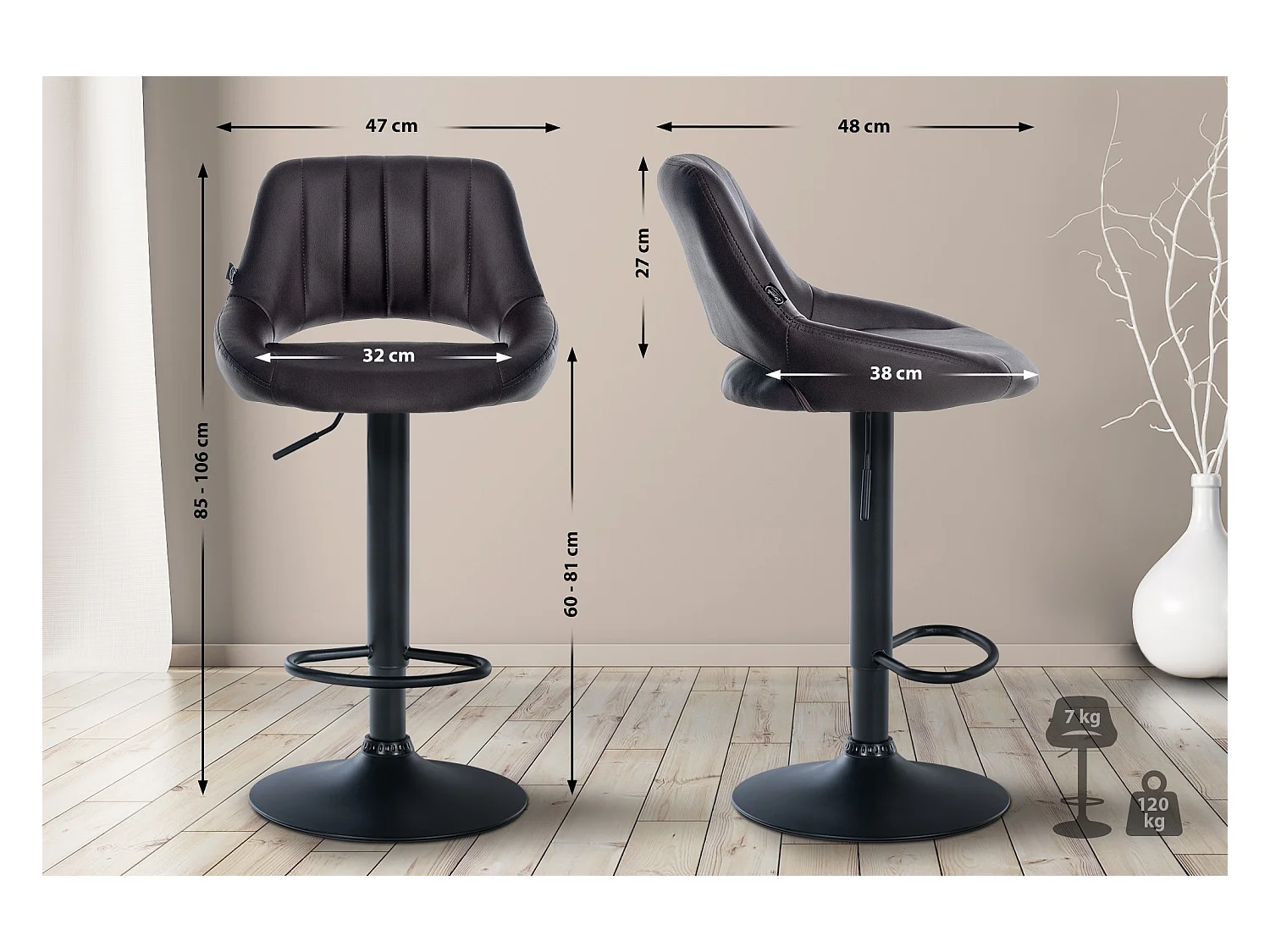 Lot de 2  Tabouret de bar - Similicuir - Marron - Milet