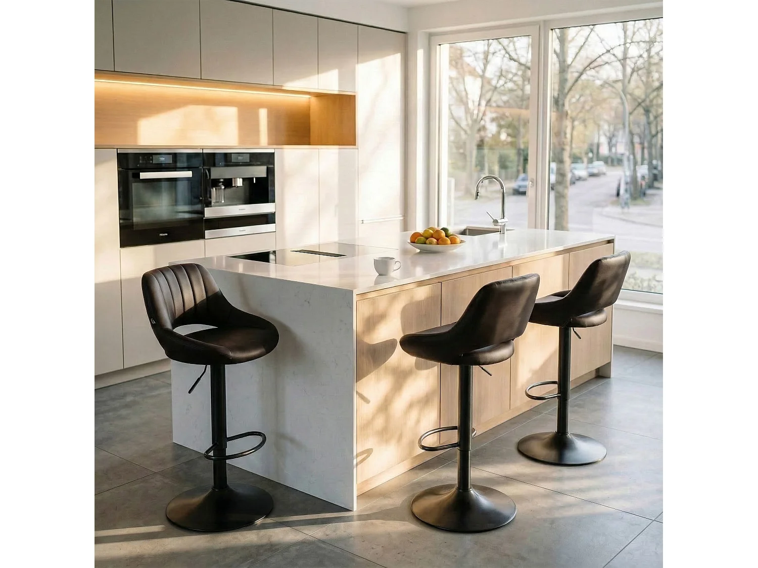 Lot de 2  Tabouret de bar - Similicuir - Marron - Milet