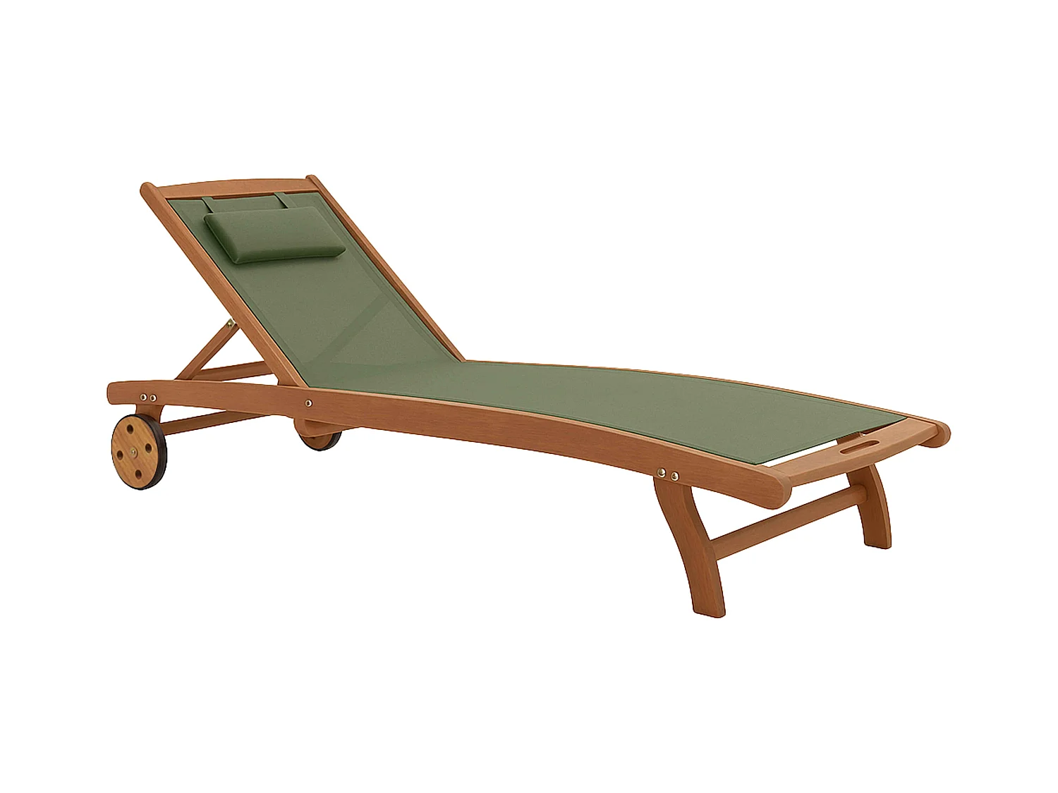 Lot de 2 bains de soleil en bois inclinable avec roues vert sauge - Aubagne